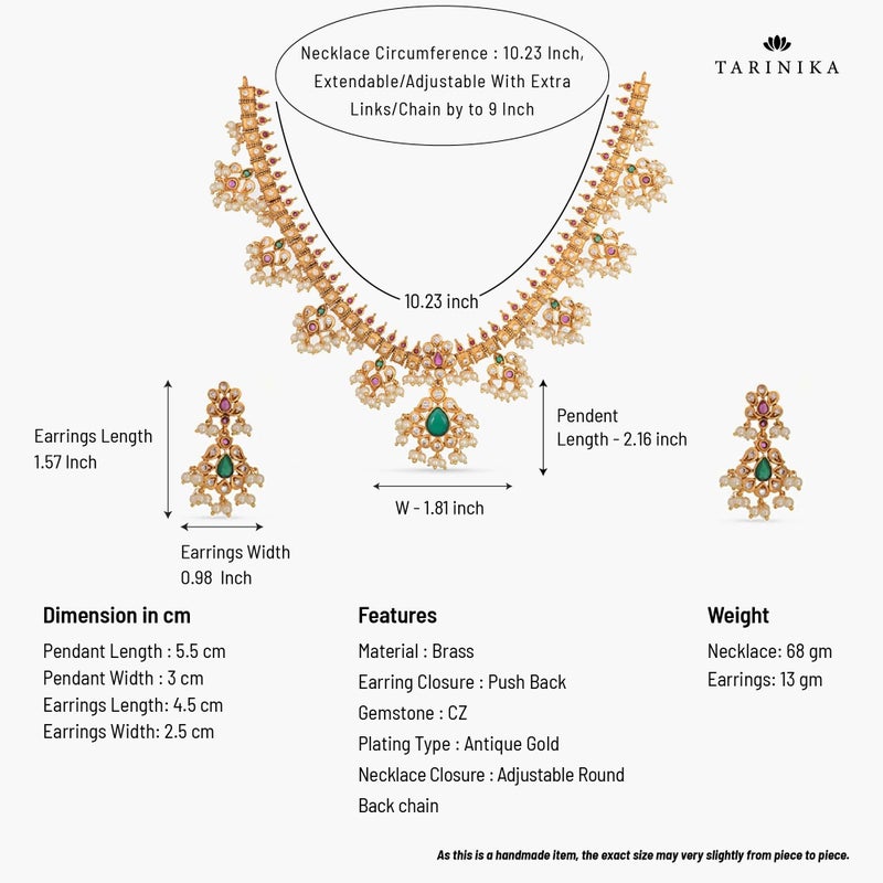 TARINIKA Gold Plated Brass Premal Antique Indian Jewelry Set for Women With Earrings, Bollywood Indian Necklace, CZ Stones(White,Red,Green) | 1-Year Warranty* - Image 5